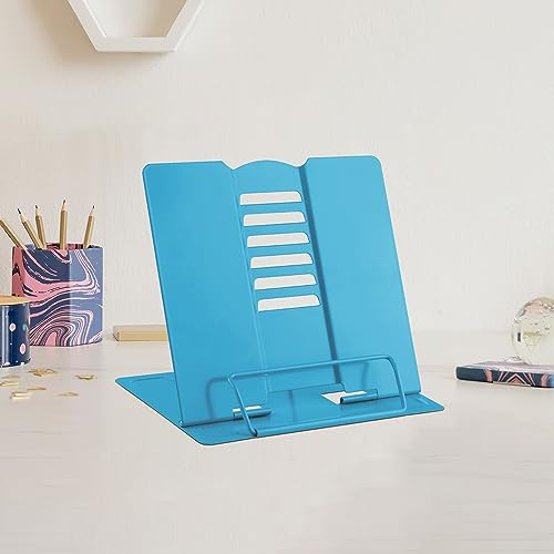 Mini Metal Book Stand Reading Book Holder Lightweight Cook Book Stands Portable Textbook Holders Adjustable Recipe Document Stand Tablet Music Book Stands&Holders(Azure)