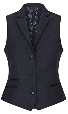 TruClothing Women Black Blazer Waistcoat Tweed Herringbone Wool Classic Smart Casual Vintage 1920s - Black 16