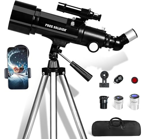 Telescope for Adults Astronomy, 70mm Aperture 400mm Focal Length Portable Astronomical Telescope for Beginners Age Over 8 Years Old with Wireless Remote Carry Bag Tripod, Black