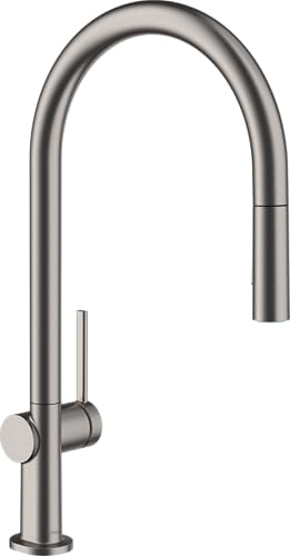 hansgrohe Talis M54 - Köksblandare med utdragbar handdusch i metall, med slangbox (sBox), 2 stråltyper, Kökskran med utloppshöjd 210 mm, Köksarmatur med svängbar pip, borstad svart krom PVD, 72801340