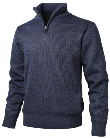 Herothorn Hommes Polaire Pull 1/4 Zip éclair High Neck Montant Sweater Chandail en Tricoté épais Grosse Manches Longues avec Col Droit