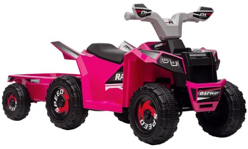 HOMCOM Electric Quad Bike 6V Kids Ride On Back Trailer 18-36 Months Pink | All-Terrain