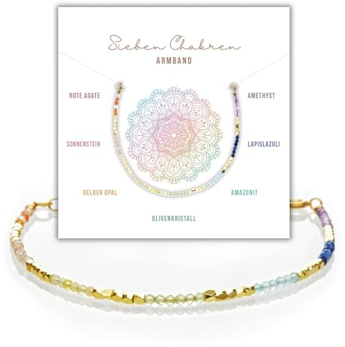 happymaker - Chakra Armband echte Steine - Perlenarmband Damen handgefertigt in Deutschland - Heilsteine Armband mit Initialen Anhänger - edle Geschenkverpackung
