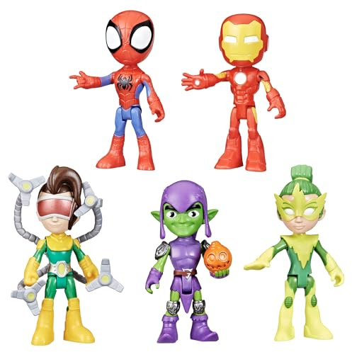 Spidey and His Amazing Friends Pack de Amigos y Enemigos de Spidey, 5 Figuras de Acción de Superhéroes y Villanos de 10 cm, Juguete de Superhéroes, Niños y Niñas de 3 Años o Más
