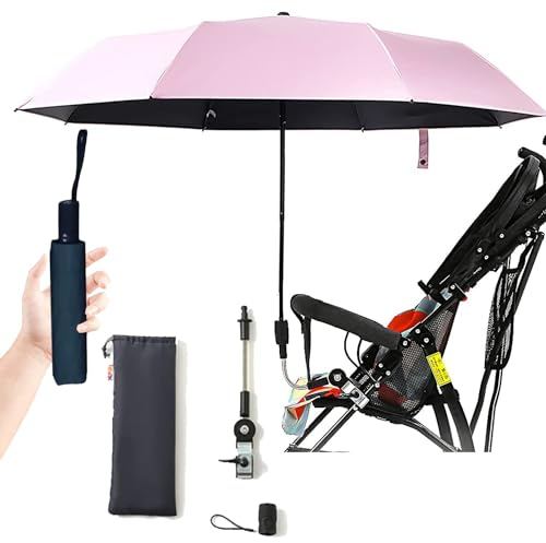 Nakazawa ombrelle poussette, ombrelle poussette universelle universel, Réglable pour tous les modèles de poussettes, ombrelle anti uv poussette.(Rose)