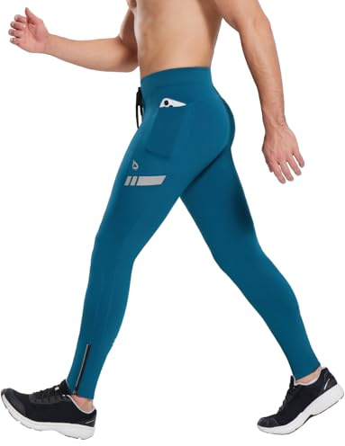 Baleaf - Pantalon thermique pour homme avec doublure en polaire - Course et cyclisme - Imperméable - Poches - Fermeture éclair - Jambes en molleton - 71/76 cm, L