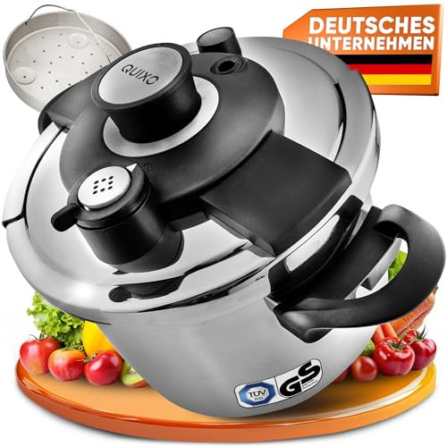 QUIXO Schnellkochtopf 6l VitaSmart mit Kochzeitsignal für alle Herdarten [diesen Monat inkl. Gratis Garkorb] Dampfkochtopf mit 2 Garstufen