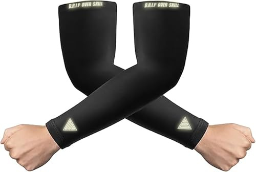 D.R.I.P Over Skill Arm Sleeves for Baseball & Football, 2 Pack, Non-Slip Compression, Breathable & Wicks Sweat, UPF 50, Reflective Black Youth L/XL, 2 Pack
