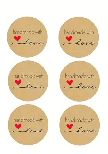 CAA Trading™ 100 x Handmade with Love Stickers Labels Gifts Crafts Presents Home Made Gifts Red Love Heart (2.5cm) 25mm (100 Stickers)