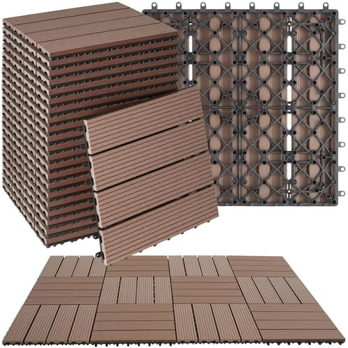 tectake® Lot de 22 Dalles clipsables exterieur Caillebotis exterieur en aspect Bois Dalle WPC Résistant aux intempéries pour Revêtement sol extérieur Terrasse Balcon Veranda Abri de jardin