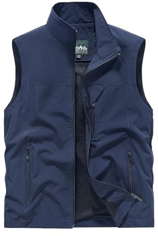 Sukany Men's Casual Fishing Safari Utility Vest Lightweight Quick Dry Cargo Military Gilets Sleeveless Photography Shooting Hunting Camping Waistcoat Outdoor Travel Jacket with Pockets Blue XL