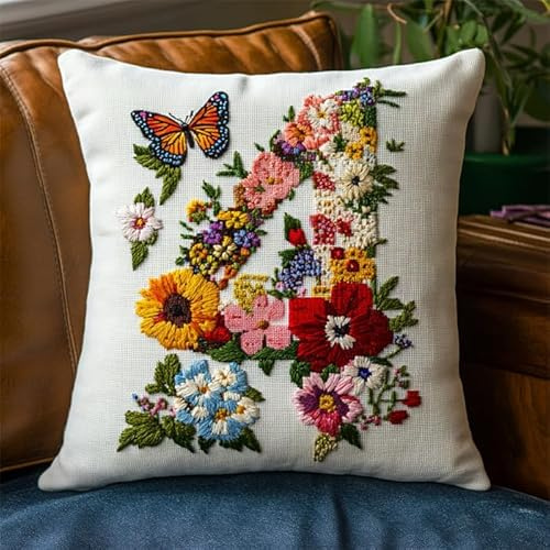 XDEGHUANGSS Kit di cuscini per gancio di chiusura per adulti, numero 4, tappetini da fai da te, kit di produzione di cuscini, motivo colorato, tela stampata, federa, kit di decorazione 43 x 43 cm