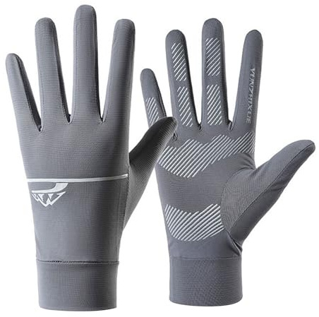 TINAYAUE Ice Cool Cycling Gloves for Men Women Summer Breathable UPF50+ Anti Slip High Elastic Outdoor Bike Golf Ride Fitness Riding Fishing Full Finger Gloves (Grey, One Size)