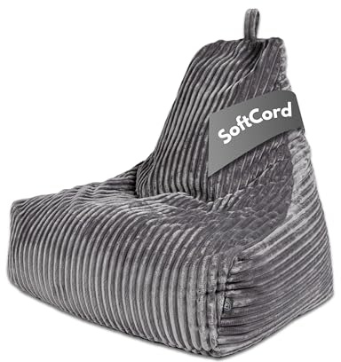 PatchHome Deluxe Cord sittsäck lounge fåtölj – gaming saccosäck för vuxna och barn – bekväm manchesterfåtölj med fyllning – vardagsrum och sovrum möbler (grafit, XL)