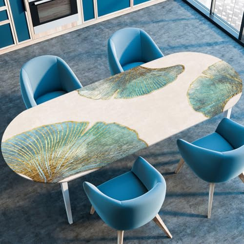 Morbuy Mantel Ovalado Impermeable Elastico Exterior, Hojas de Plantas Imprimir Mantel de Mesa Jardín Lavable Manteles Antimanchas para Hogar Fiesta Cocina Comedor (Hojas de Ginkgo,107x173cm)