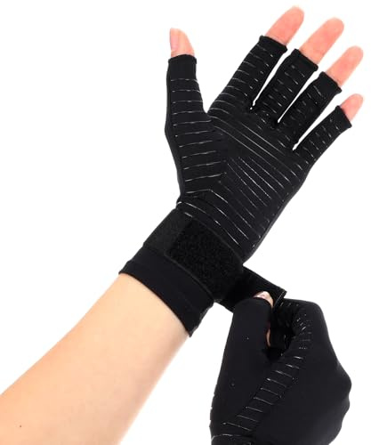 XLIUAX Guanti a compressione in rame per artrite, con cinturino da polso, guanti a compressione senza dita, per donne e uomini, tunnel carpale (M)