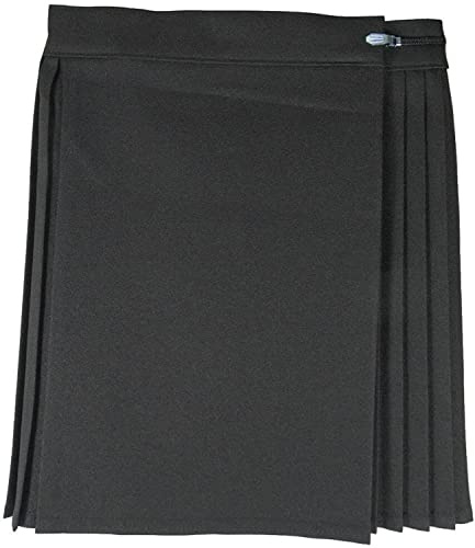 Women Gym Pleated Skirt, Ladies Girls Netball Tennis PE Games Kilt Knife School Uniform Wraparound Drop Waist Summer Sports Wear Dress, (Black - 30W)
