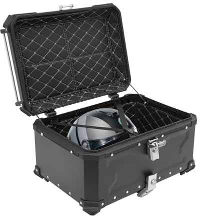 Bauletto per moto, grande capacità, 65 l, universale, per moto, in alluminio, impermeabile, con chiusura a chiave, con 2 chiavi e cinghia di fissaggio