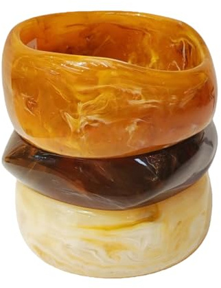 Liiusgelad Chunky Bracelet Set for Women | 3-Pack Acrylic Resin Bangles | Brown & Colorful Statement Jewelry | Indian Style Bangle Bracelets