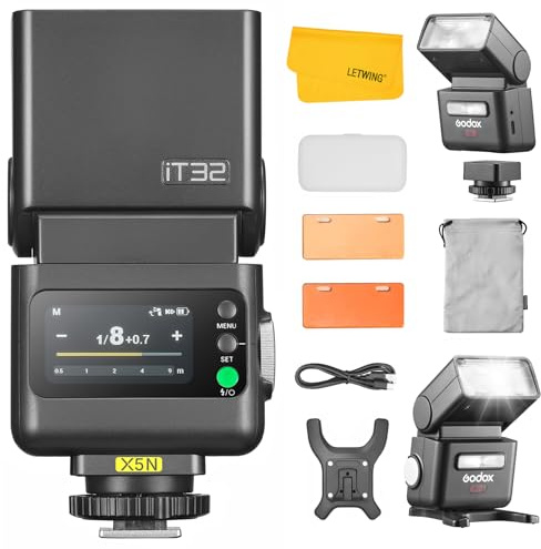 GODOX IT32 TTL Camera Flash with X5N Wireless Flash Trigger for Nikon, 2.4G Wireless Flash HSS 1/8000s, Built-in Receiver & Lithium Battery, 510 Full Power Flashes,LED Modeling Light, Magnetic Hotshoe