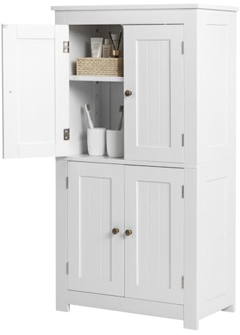 LEADZM Meuble de Salle de Bain, Meuble de Rangement, Armoire sur Pied, avec 4 Porte, pour Salle de Bain, Salon, Salle à Manger, 60 x 30 x 110 cm