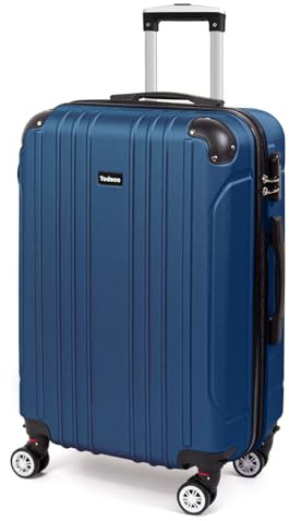Todeco Valise Moyenne Taille 68cm, Valise de Voyage Rigide et Légère en ABS, Bagage à roulettes avec 4 Doubles Roues Pivotantes 360°, 68x45x26cm, 58-66L, Bleu foncé