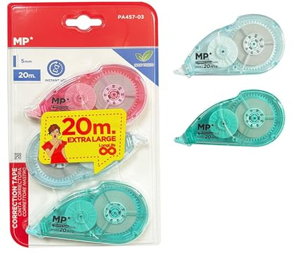 MP 3 stycken korrigeringsrullar, mus, 20 m x 5 mm korrigeringsmus, exakt, omedelbart skrivbart korrigeringsband för kontor, hemmakontor eller skola, kompakt