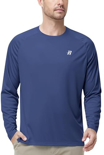 Runhit Men's Rashguard UPF 50+ Rash Guards Long Sleeve UV Swim Shirts Quick Drying Surfing Pool Workout Beach Sports Top, Navy Blue M
