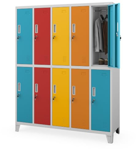 Jan Nowak taquillas metálicas Vestuario 10 Puertas con Cerradura Armario metálico con Barra ventilación Almacenamiento empleados Gimnasio Oficina Acero Resistente 172 x 136 x 45 cm