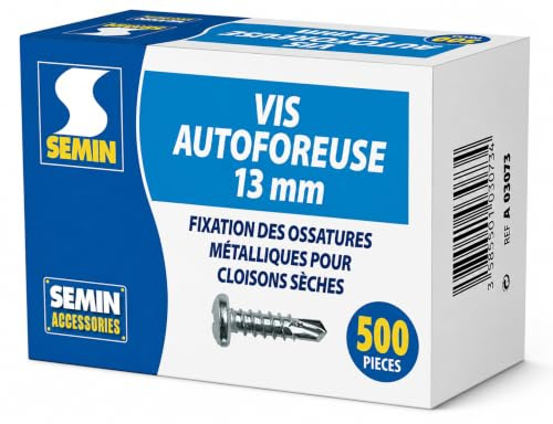 SEMIN Vis Autoforeuses TRPF 3,5 x 13 mm - Tête Ronde Pointe Foret - Vis Métal sur Métal pour Ossature Cloison Sèche - Acier Zingué Antioxydation - Boîte de 500 Vis