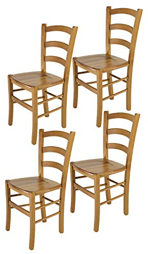 t m c s Tommychairs - 4er Set Stühle Venice für Küche und Esszimmer, Robuste Struktur aus lackiertem Buchenholz im Farbton Eichenholz und Sitzfläche aus Holz