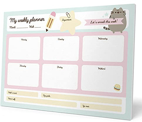Grupo Erik Weekly Planner A4 - Pusheen Cat Stationery | Undated Daily Planner Family, Desk Calendar, 54 Tear Off Pages A4 Notepad | Pusheen Gifts For Cat Lovers, Gifts Under 10 Pounds