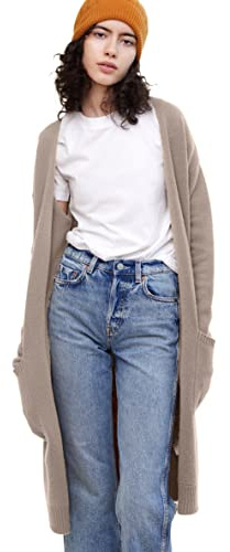 State Cashmere Long Sweater Cardigan Women 100% Pure Cashmere Cardigan with Pockets Cashmere Cardigans for Women (Undyed Natural, Large)