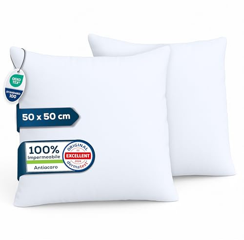 Sensalou Kissenbezug wasserdicht 2er Set in 7 Größen - 50x50 cm Kopfkissenbezug weiß mit Reißverschluss - Kissen Schutz-Bezug waschbar