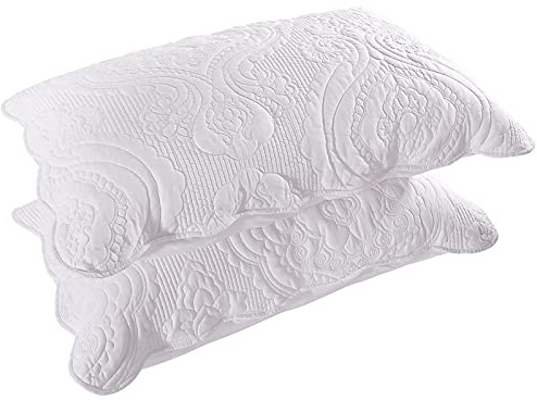 BOSOWOS Quilted Pillow Shams Set of 2, Decorative Microfiber Standard Bed Pillow Shams, Soft Pillow Covers with Envelope Closure (White, 2Pcs:20 x 26inch)