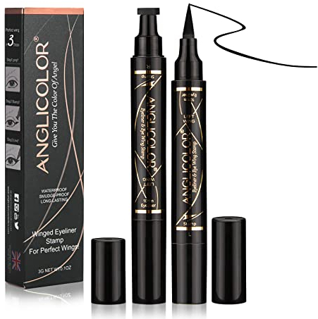 Anglicolor SmudgeProof - Timbro per eyeliner impermeabile, 2 penne, eyeliner liquido, trucco occhi, eye-wing perfetto (nero)