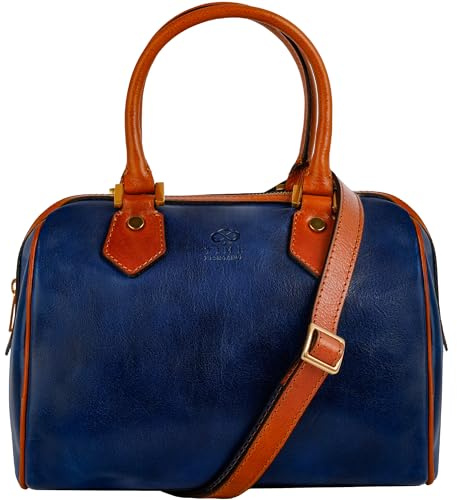 Time Resistance Kleine Handtasche Damen - Schultertasche aus Leder - Tragetasche - Made in Italy - Portemonnaie - Tasche für Damen - Blau