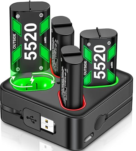 HASACOOL Controller Battery Pack for Xbox One, Xbox Series X|S, 4x5520mWh Rechargeable Batteries, USB & Type-C Charging, 4-in-1 Charging Dock