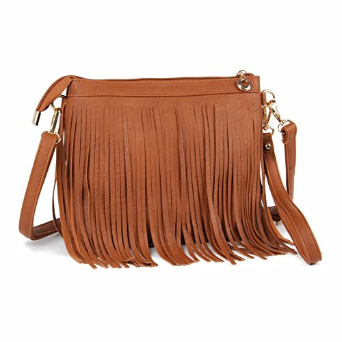 Fecialy Sacs à bandoulière en Cuir à Franges pour Femmes Sac à bandoulière Sacs de Messager avec Sangles de Poignet