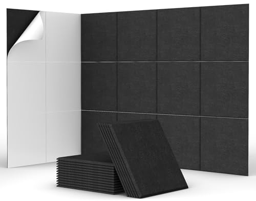 TONOR Espuma Acústica Pack 18 Paneles, Paneles Acústicos Cuadrado con Respaldo Adhesivo, Insonorizacion Acustica Pared y Decoración para Estudio, Gaming, Podcasting, Grabación, 30 x 30 x 0,9cm, Negro