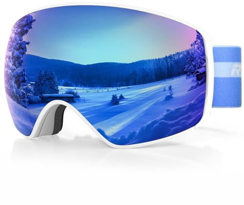 RIOROO skidglasögon, snöglasögon för män, kvinnor, damer och ungdomar, snowboardglasögon över glasögon, skidglasögon med utbytbara linser, OTG UV-skyddskompatibelt hjälm, anti-imma, skidåkning,