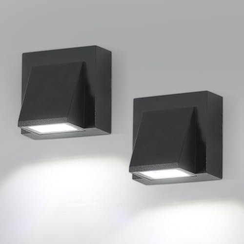 Tealight Applique da Parete Esterno 2 Pezzi, IP65 Lampada da Parete LED Moderno, 5W Luce Bianca 6500K Applique da Esterno per Giardino, Portico, Garage, Patio