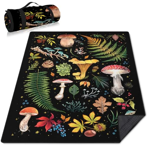 awufncksn Mushroom Picnic Blankets Waterproof Foldable, 60″X80″Thick Three Layer Picnic Mat Outdoor Blanket for Grass,Cute Beach Blanket Sandproof Picnic Accessories for Camping Party Park Hiking