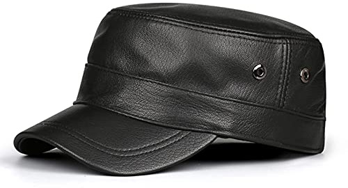 Gorra con visera de cuero para hombre, gorra militar plana informal y delgada, gorra de béisbol de cuero genuino cálida para otoño e invierno, gorra de cuero de tamaño ajustable, gorra de cuero