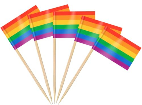AhfuLife 100 Stück LGBTQ Regenbogen Zahnstocher Flaggen, LGBT Gay Pride Fahne Klein Cocktail Zahnstocher für Lebensmittel Cupcake Toppers Toothpick Karneval ‌Fasching Pride Month Parade Party Deko