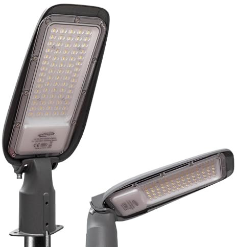 Planetitaly Faro armatura stradale IP65 esterno lampione LED 50W inclinabile 90 gradi luce viali sentieri giardino 4500lm 230V