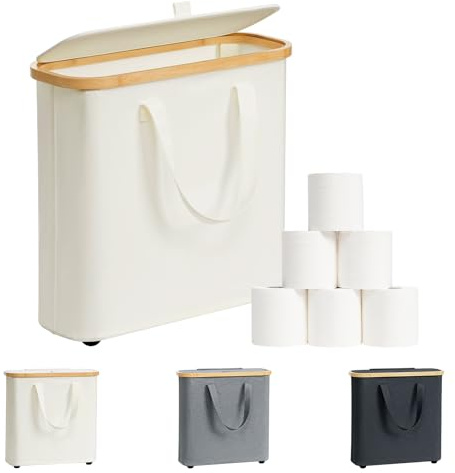 AISENNO Cesta de Almacenamiento de Papel Higiénico 30L con Capacidad para 12-16 Rollos, Impermeable, Plegable, con Asas, Organizador Multiusos para Baño y Hogar, Beige