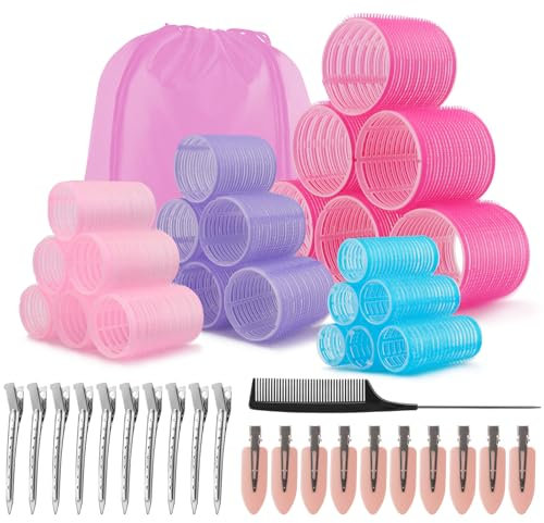 Selutiya 54 PCS Hair Rollers with Clips, Velcro Rollers for Hair, With Clips-Jumbo Large Medium Small Velcro Rollers,for All Hair Lengths DIY Hairdressing (Multicolor)