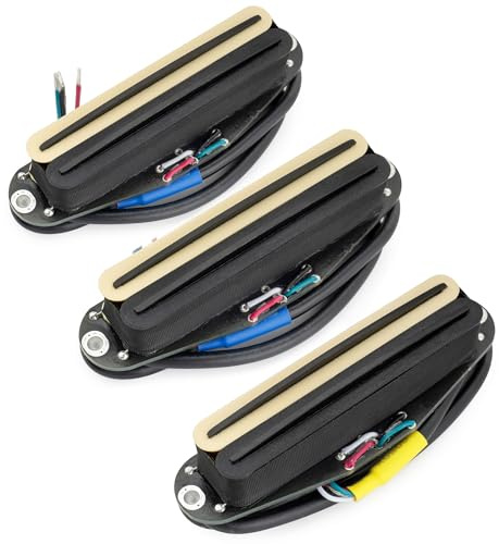 Musiclily Pro ST-DPHC Ceramic Dual Single Coil Sized Humbucker Super Distortion Neck Middle Bridge Pickups Set for Strat Style Electric Guitar, Zebra Body Black Rail