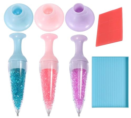 3 Stück Diamant Kunststifte, Diamant Painting Zubehör Stift, 5D Diamant Kunst Stift, Blumentopf Form Diamond Dot Painting Werkzeug Mit Edelsteintablett Und Kleberton, Für Diamonds Painting Zubehör